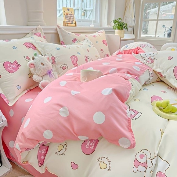 NEW IN PACKAGE SANRIO HELLO KITTY 4PCS BEDDING SET DUVET COVER, SHEET (S0LD) - Picture 2 of 3